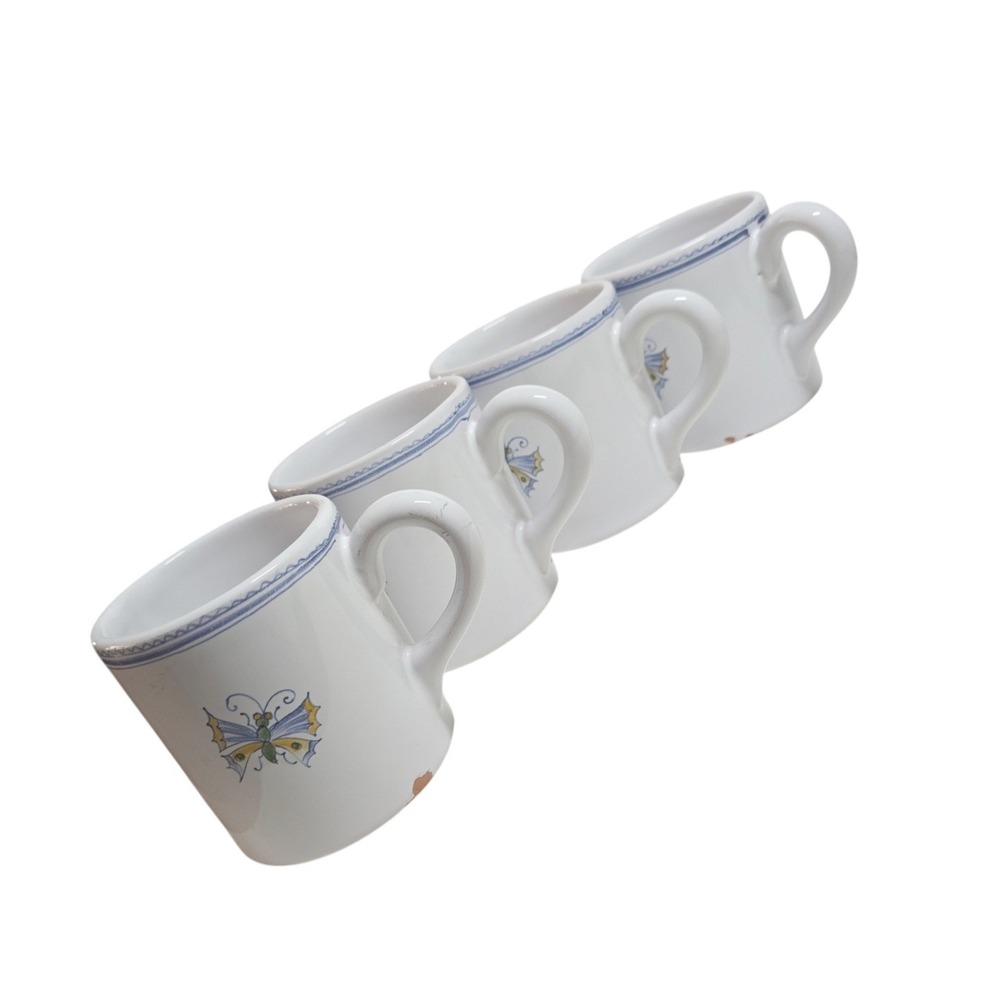 4 Vintage Atelier de Segries Moustiers France Butterfly Mugs Set French Faience